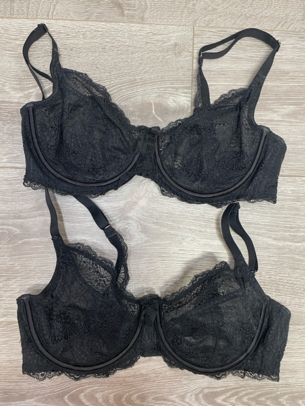 Bundle of 2 Adore Me Style 2128F Paris Unlined Bras Black Lace Underwire 34DD